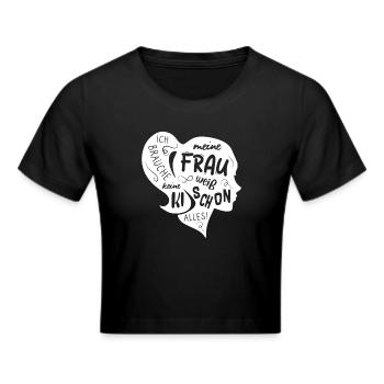 Ich brauche keine KI meine Frau weiß schon alles - Frauen Cropped T-Shirt - Schwarz - Vorne - Marisol (170cm)