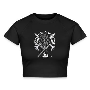 Wotan-VIKING-Viking SYMBOLS-VIKING RUNES - Cropped T-Shirt - black - Front - Marisol (170cm)