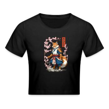 Kitsune Samurai Fox Vintage Ukiyo-e Style - Crop top - noir - Devant - Marisol (170cm)
