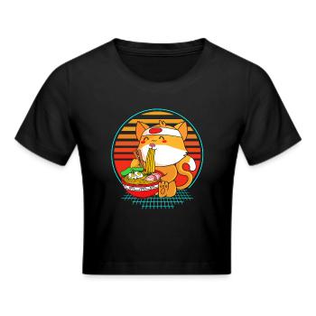 Maneki Neko Japan Glücksbringer - Frauen Cropped T-Shirt - Schwarz - Vorne - Marisol (170cm)