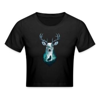 Cerf majestueux avec loup : art animalier - Crop top - noir - Devant - Marisol (170cm)
