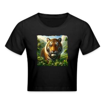 Sumatra Tiger - Frauen Cropped T-Shirt - Schwarz - Vorne - Marisol (170cm)