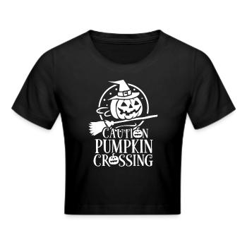 Halloween Pumpkin Saying Caution Pumkin Crossing - Cropped T-Shirt - black - Front - Marisol (170cm)