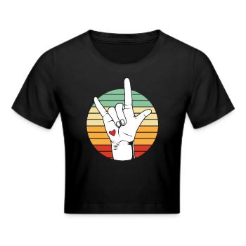 Gebärdensprache Gebärde ASL gehörlos - Frauen Cropped T-Shirt - Schwarz - Vorne - Marisol (170cm)