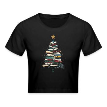 Weihnachtsbaum Bücher Bücherwurm Geschenk Lesen - Frauen Cropped T-Shirt - Schwarz - Vorne - Marisol (170cm)