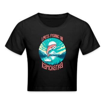 Angeln in Kamchatka - Frauen Cropped T-Shirt - Schwarz - Vorne - Marisol (170cm)