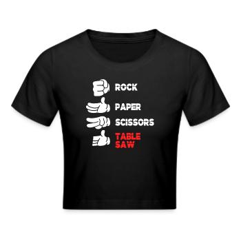 Rock Paper Scissors Table Saw Funny Hand Game - Cropped T-Shirt - black - Front - Marisol (170cm)