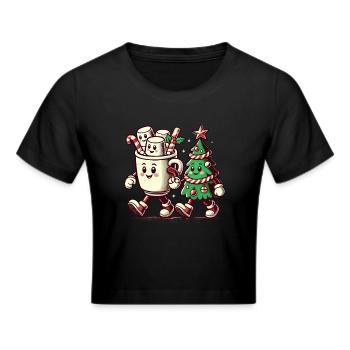 Fröhliche Weihnachten Retro Stil Vintage - Frauen Cropped T-Shirt - Schwarz - Vorne - Marisol (170cm)