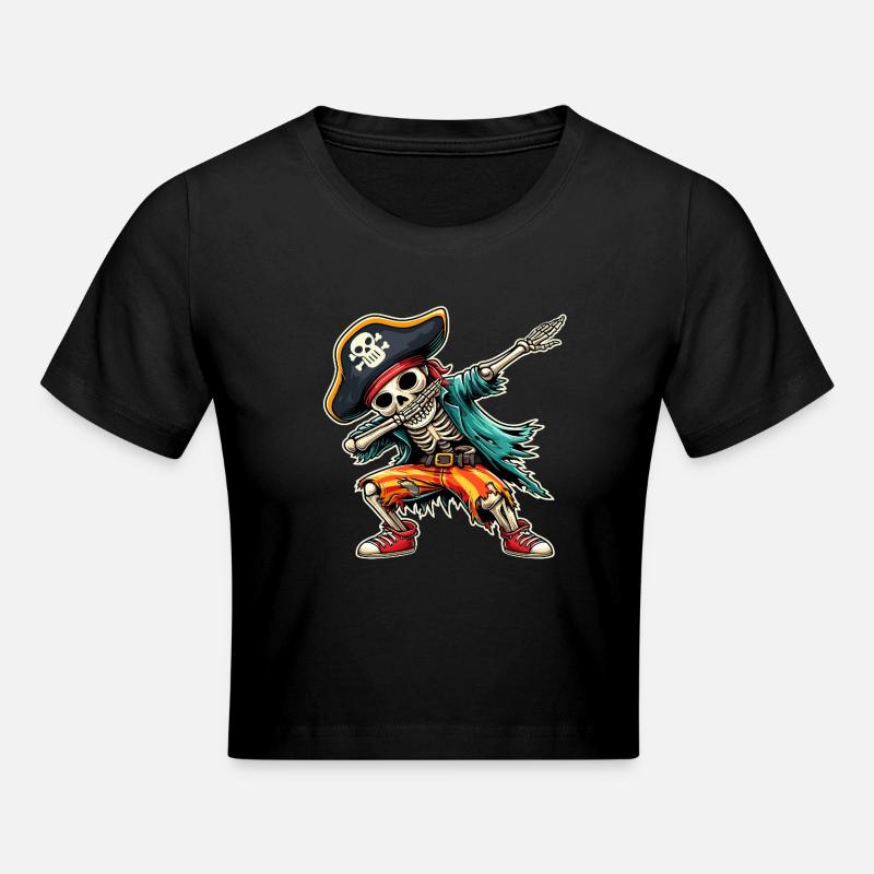 Carnival Pirate Skeleton Dabbing Pirate Hat Alaaf - Cropped T-Shirt - black