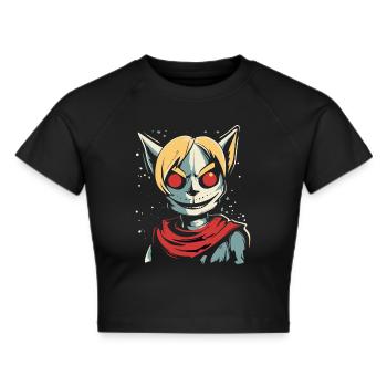 Cartoon Anime Manga: Sinister Cat Girl - Cropped T-Shirt - black - Front - Marisol (170cm)