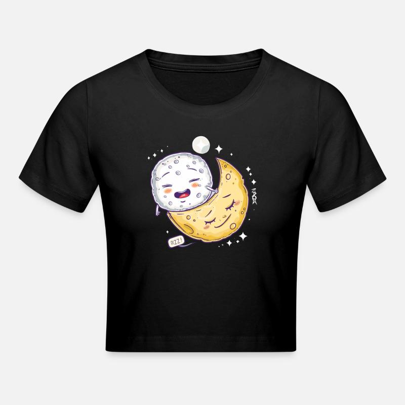 Fromage mozzarella endormi sur une lune de fromage - Crop top - noir