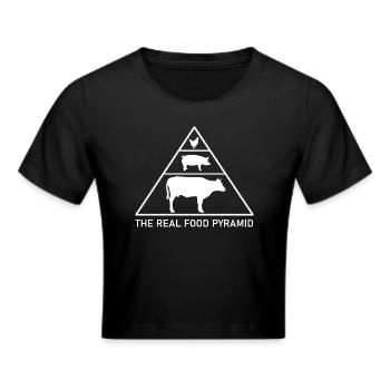 Die wahre Ernährungspyramide - Rind, Schwein, Huhn - Frauen Cropped T-Shirt - Schwarz - Vorne - Marisol (170cm)