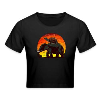 Elephant Turtle Sunset Design - Cropped T-Shirt - black - Front - Marisol (170cm)