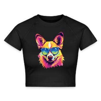 Corgi dog wearing sun glasses - Cropped T-Shirt - black - Front - Marisol (170cm)