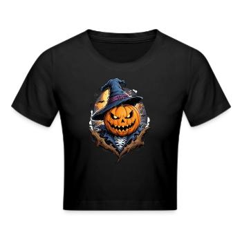 Halloween - Pumpkin Horror on Walpurgis Night - Cropped T-Shirt - black - Front - Marisol (170cm)