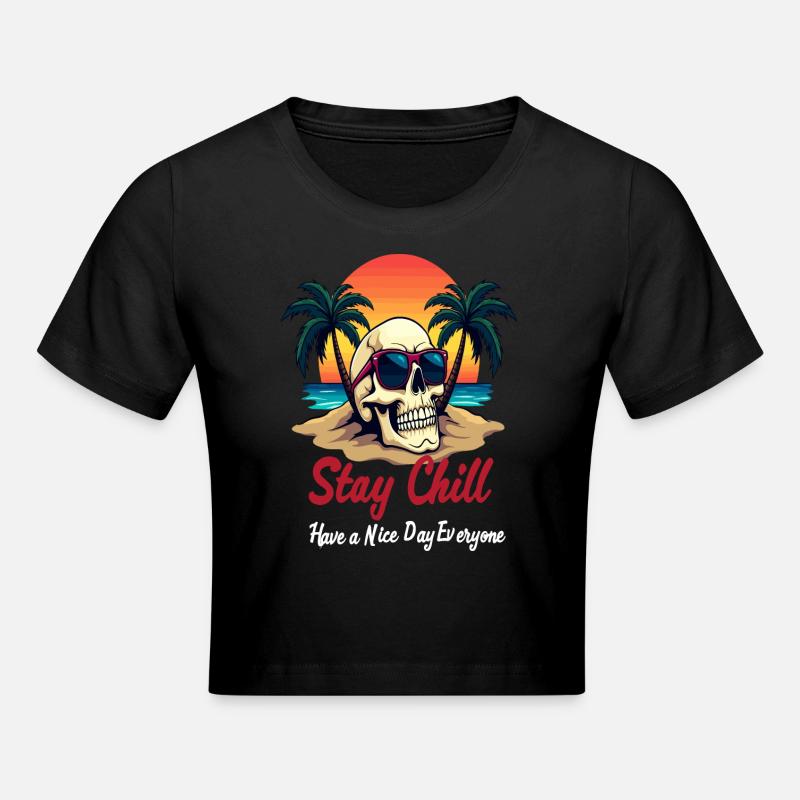 Restez Chill, Crâne Avec Lunettes De Soleil Beach Design - Crop top - noir