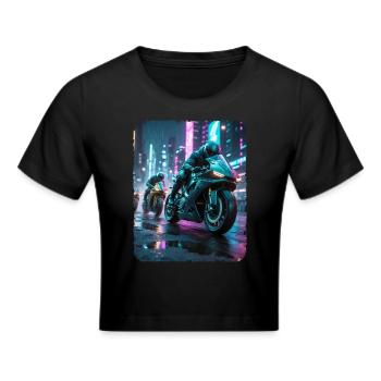 Cyberpunk-Motorradfahrer - Frauen Cropped T-Shirt - Schwarz - Vorne - Marisol (170cm)