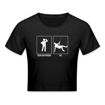 Je vriend - ik - klimmen abseilen hangend - Cropped T-Shirt - zwart - Voor - Marisol (170cm)