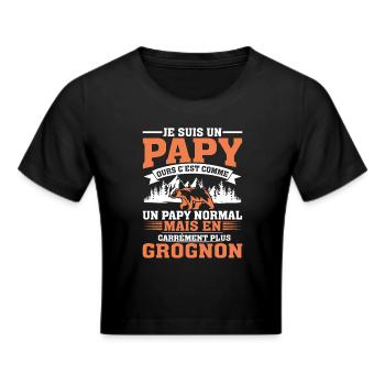 Papy Ours Plus Grognon Anniversaire Noël Cadeau - Crop top - noir - Devant - Marisol (170cm)