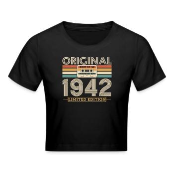 Vintage Birthday Gift 1942 - 81-82 years - Cropped T-Shirt - black - Front - Marisol (170cm)