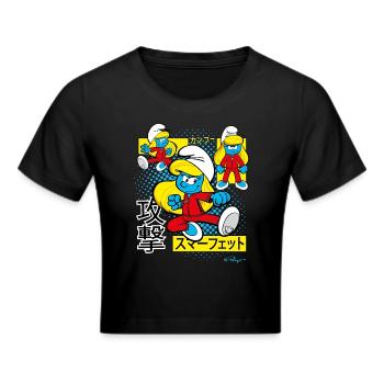 Die Schlümpfe Schlumpfine Japanische Zeichen - Frauen Cropped T-Shirt - Schwarz - Vorne - Marisol (170cm)
