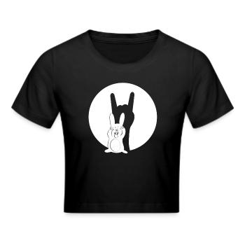 Metal Fork - Musik - Heavy Metal Hase Silhouette - Frauen Cropped T-Shirt - Schwarz - Vorne - Marisol (170cm)
