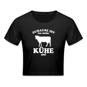 Zuhause ist wo meine Kühe sind - Landwirt - Frauen Cropped T-Shirt - Schwarz - Vorne - Marisol (170cm)
