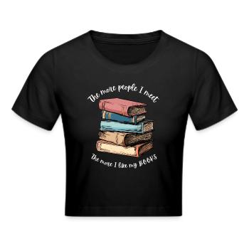 Stapel mit Büchern . Du liebst Bücher - Frauen Cropped T-Shirt - Schwarz - Vorne - Marisol (170cm)