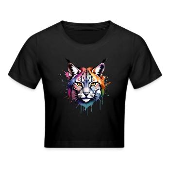 Lynx, Feline, Cool, Cool, Colorful, Watercolor - Cropped T-Shirt - black - Front - Marisol (170cm)