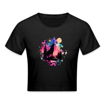 Wolf unter Sternen - Frauen Cropped T-Shirt - Schwarz - Vorne - Marisol (170cm)