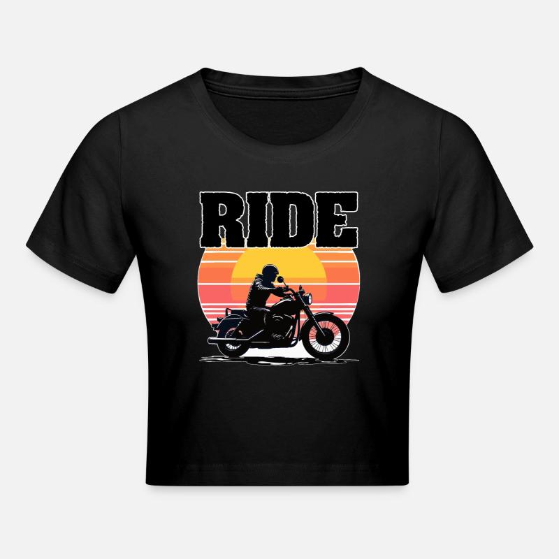 Ride Motorcycle, Silhouette Sunset - Cropped T-Shirt - black