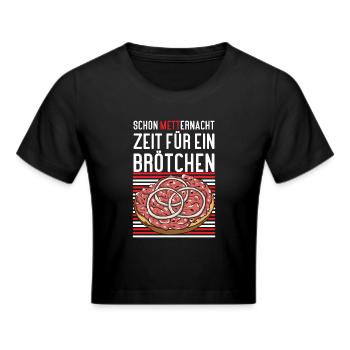 Mannes Mett Mettbrötchen Witzig Fleisch Essen - Frauen Cropped T-Shirt - Schwarz - Vorne - Marisol (170cm)