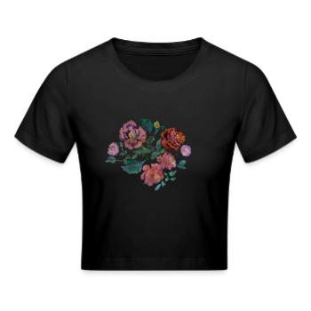Volksmotive - Serbien, Rosenstickerei als Druck - Frauen Cropped T-Shirt - Schwarz - Vorne - Marisol (170cm)