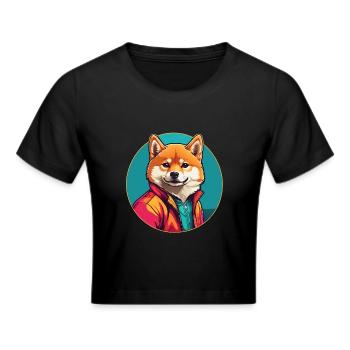 Shiba Inu Portrait im Farbkreis - Frauen Cropped T-Shirt - Schwarz - Vorne - Marisol (170cm)