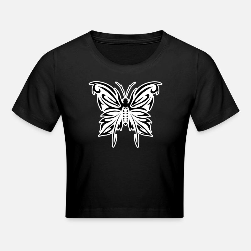 Gothic butterfly black white version - Cropped T-Shirt - black