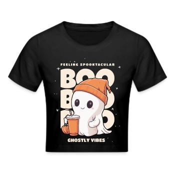 Halloween Kostüm, kleines Gespenst, Geist, Kürbis - Frauen Cropped T-Shirt - Schwarz - Vorne - Marisol (170cm)