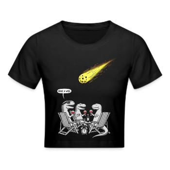 Dinosaur Dinner Party with Shooting Comet - Cropped T-Shirt - black - Front - Marisol (170cm)