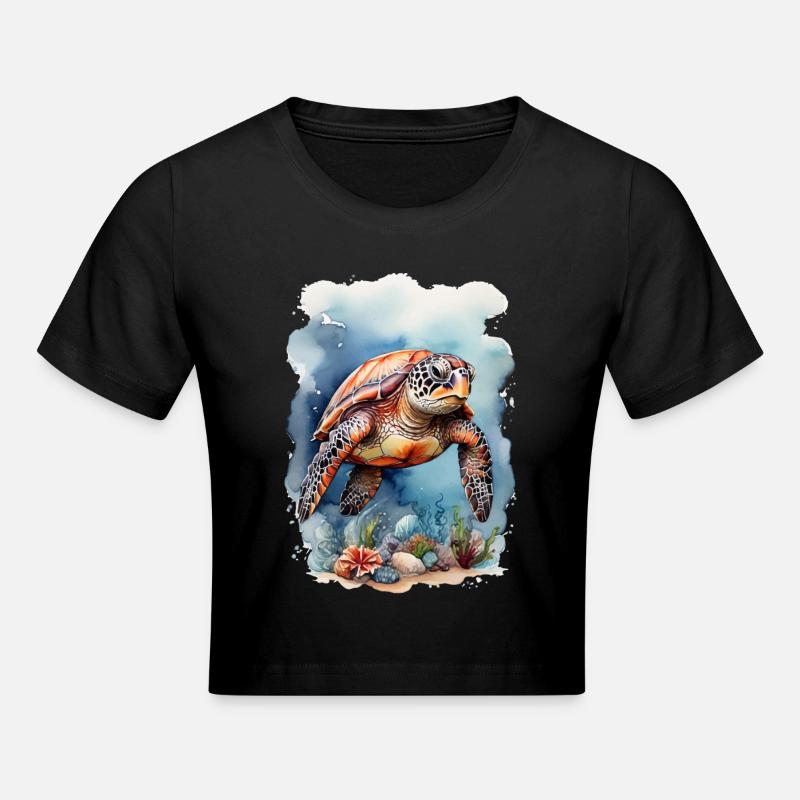 Sea's turtle under water - Cropped T-Shirt - black