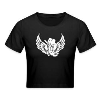 Cowboystiefel mit Hut und Flügel - Frauen Cropped T-Shirt - Schwarz - Vorne - Marisol (170cm)