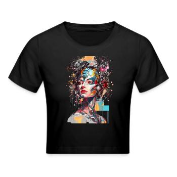 Portrait eines weiblichen AI Androiden/Cyborg - Frauen Cropped T-Shirt - Schwarz - Vorne - Marisol (170cm)