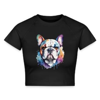 Französische Bulldogge Cool Cool Bunt - Frauen Cropped T-Shirt - Schwarz - Vorne - Marisol (170cm)