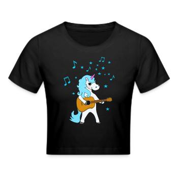 Acoustic Guitar Unicorn - Cropped T-Shirt - black - Front - Marisol (170cm)
