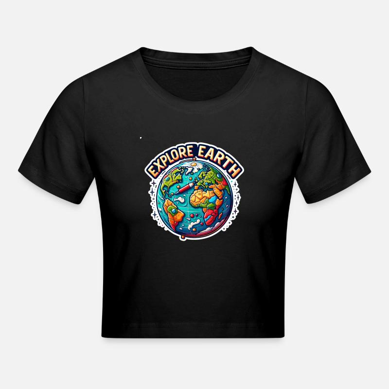 Explorez la Terre - Illustration de la Terre - Crop top - noir