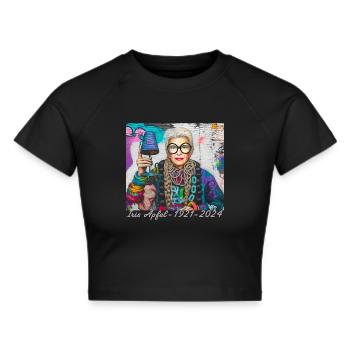 Illustration, bunt, Graffiti, Iris Apfel - Frauen Cropped T-Shirt - Schwarz - Vorne - Marisol (170cm)