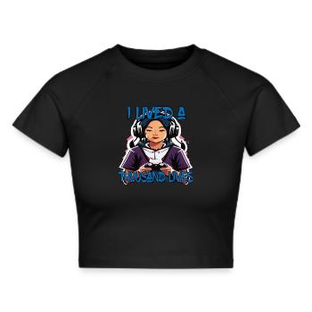 Gamer Girl - Eine Welt, tausend Leben! - Frauen Cropped T-Shirt - Schwarz - Vorne - Marisol (170cm)