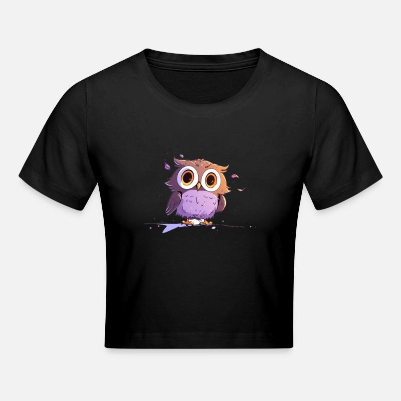 Überraschte Eule - Frauen Cropped T-Shirt - Schwarz