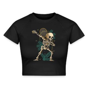 Dabbing Skeleton Tennisspieler mit Tennisschläger - Frauen Cropped T-Shirt - Schwarz - Vorne - Marisol (170cm)