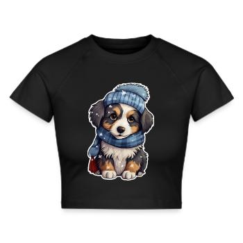 Süsser Welpe im Winter - Frauen Cropped T-Shirt - Schwarz - Vorne - Marisol (170cm)