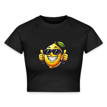 Coole Zitrone mit Sonnenbrille Daumen hoch - Frauen Cropped T-Shirt - Schwarz - Vorne - Marisol (170cm)