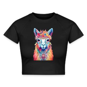 Lama - Frauen Cropped T-Shirt - Schwarz - Vorne - Marisol (170cm)